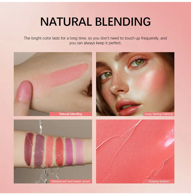 3-in-1Blush Stick Lasting Brightens Facial Cheek Stick Moisturizing Flash Lip Gloss Makeup Lip Gloss Face Rouge