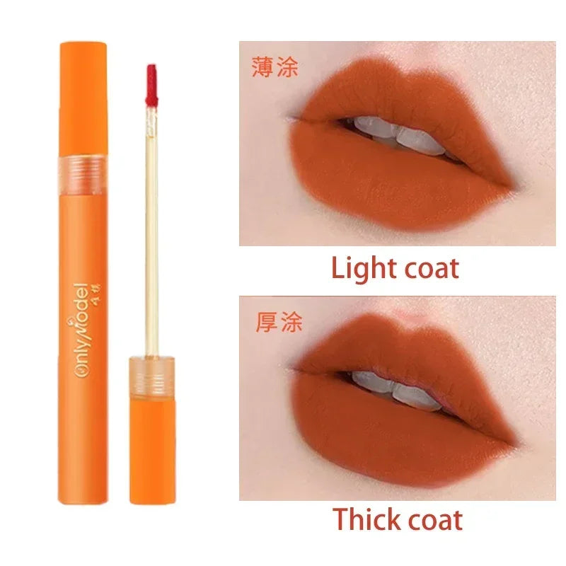 Bright Orange Color Lip Glaze Carrot Matte Velvet Liquid Lip Gloss Easy to Apply Lasting Lipstick Korea Lips Makeup Cosmetics