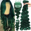 Dark Green Fashion Color Preplucked 4x4 13x4 Lace Closure With Bundles Body Wave Human Hair Bundles with Closure Remy Hair