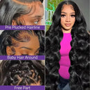 250 Density Body Wave 13x6 13x4 HD Lace Frontal Wigs Pre Plucked 100% Human Hair Brazilian 42 Inch 360 Full Lace Front Wig Black
