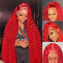 200% Density 13x4 Red Curly Water Deep Wave Lace Frontal Wigs Human Hair 30 40 Inch 13x6 Red Lace Front Human Hair Wig For Women