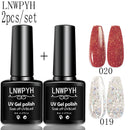 LNWPYH 2Pc Gel Nail Polish Kit Professional Glitter Nail Gel Polish Semi Permanent Soak Off UV Nail Art Gel Varnish Nail Art Set