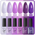 LILYCUTE 6Pcs/Set Purple Color Series Nail Gel Glitter Semi Permanent UV LED Gel Nail Art Soak Off Polish Kit Design Manicure