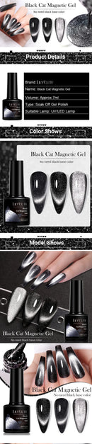 LILYCUTE 7ML Black Crystal Cat Magnetic Gel Sparkling Glitter Gel Nail Polish Semi Permanent UV Gel Nail Art No Need Base Color