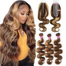 2x6 Closure With Bundles Honey Blonde Body Wave Bundles With Closure Ombre Colored Highlight Human Hair Bundles With Closure