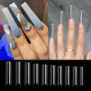 240Pcs Boxed Water Pipe Nail Tips French Square Head Extra Long Coffin Half Cover Extra Long Female Extra Long Nail Tips Transpa
