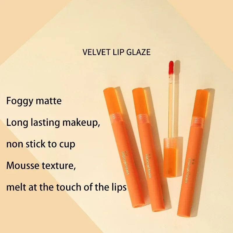 Bright Orange Color Lip Glaze Carrot Matte Velvet Liquid Lip Gloss Easy to Apply Lasting Lipstick Korea Lips Makeup Cosmetics