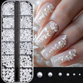 12Grids Ocean Gold Nail Art Charms Shell/Seahorse/Starfish White Half Round Pearl Gems 3D Mixed Punk Manicure Metal Rivets Studs