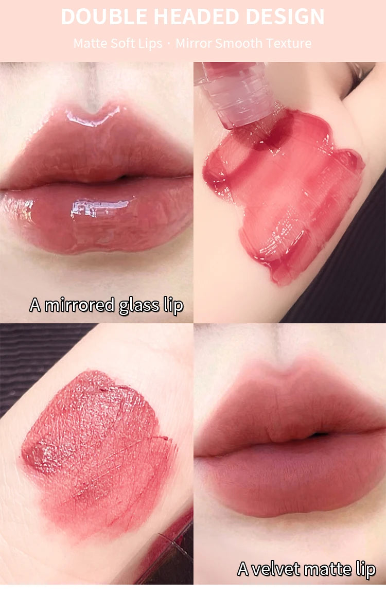 Double End Lip Glaze Full Gloss Mirror And Matte Velvet Long Term Color And Moisture Lip Gloss Anti Stain Cosmetic Lip Glaze