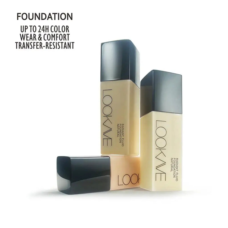 LOOKAVE Liquid Foundation Long Lasting Full Coverage Natural Matte Liquid Foundation Moisturizing Concealer CC Cream Base Makeup