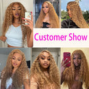 #27 Honey Blonde Kinky Curly Bundles Human Hair 10-30 Virgin Brazilian Curly Hair Weaves Soft Bouncy Wet Wavy Colored Human Hair