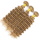 #27 Honey Blonde Deep Wave Bundles Human Hair 10-30 Virgin Brazilian Deep Curly Hair Weaves Soft Bouncy Wet Wavy Colored Hair