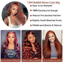 Reddish Brown HD Lace Frontal Human Hair Wig 250 Density Colored Curly Wigs 13x6 Transparent Lace Water Deep Wave Frontal Wig