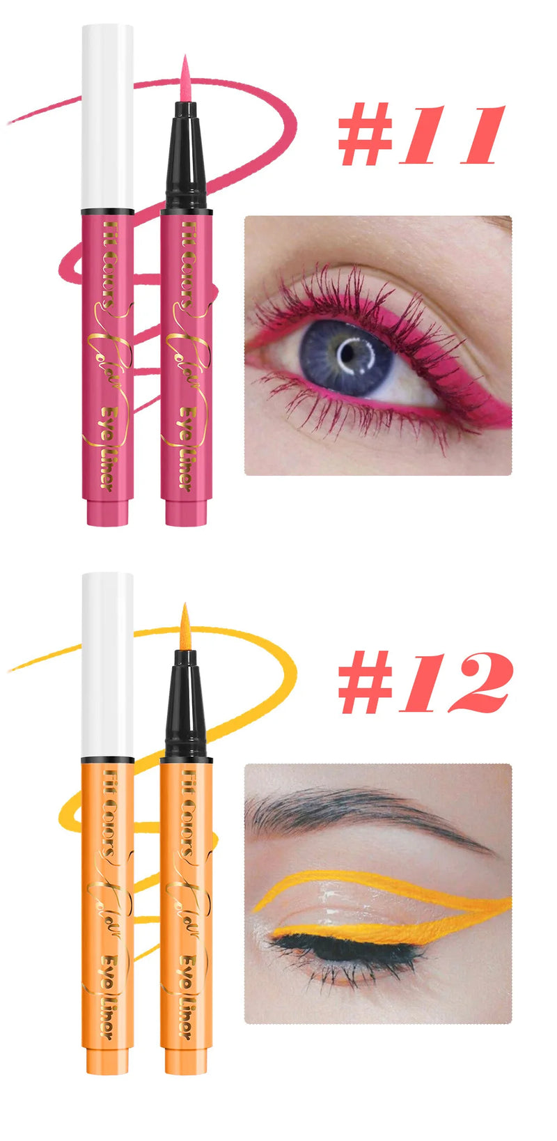 Fit Colors 12pcs/set colorful liquid UV waterproof Fluorescent Eyeliner Face Body Paint Pen long-lasting easy to remove