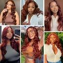#33 Reddish Color Body Wave Human Hair Bundles with HD Closure Raw Brazilian Hair Extensions Weave 3/4 Bundles with 13x4 Frontal