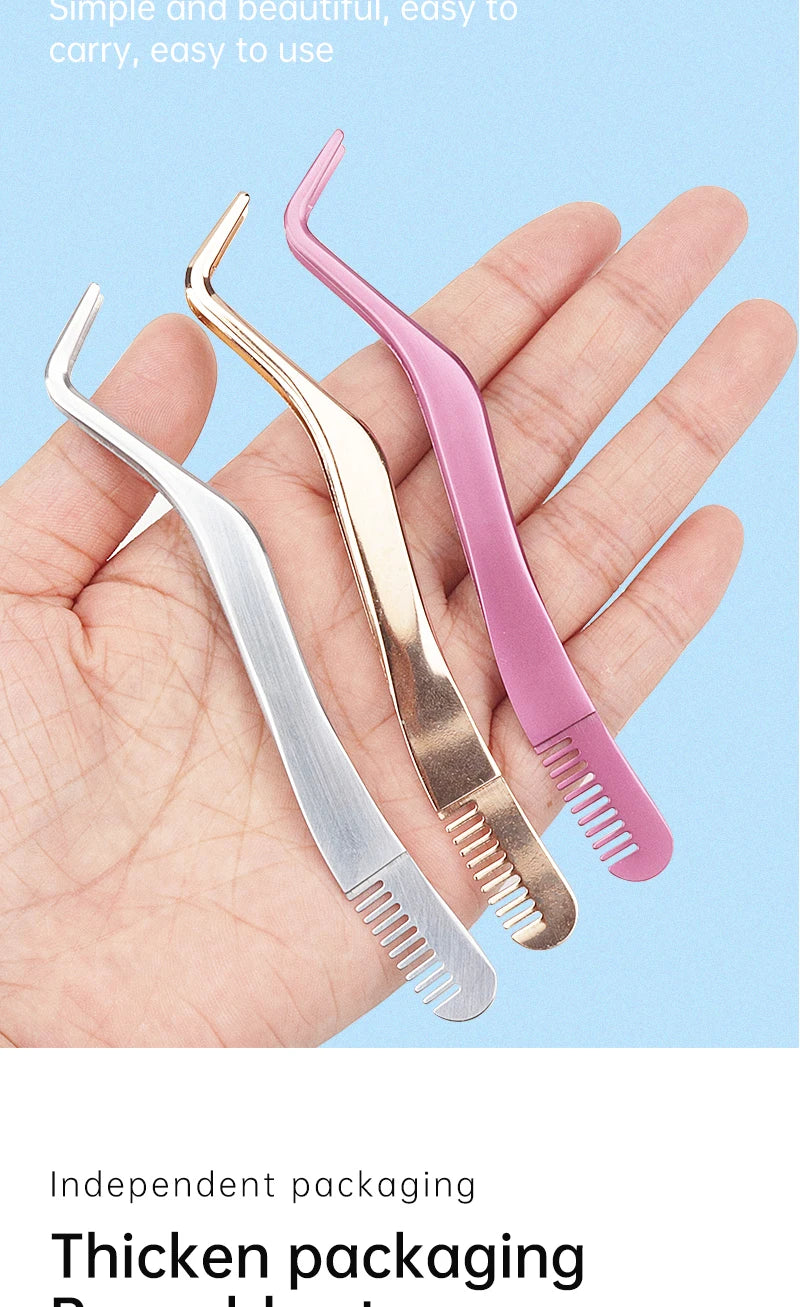 1 Pc Eyelash Comb Tweezers Stainless Steel Anti-Static Non-Magnetic Professional Pincet Lashes Extension Tweezers Makeup Tools