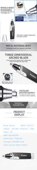 Kemei professional nose hair trimmer beard trimer mens eyebrow nose trimmer for nose and ear cleaner hair removal machine