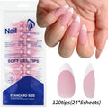 120Pcs Medium Long Square Acrylic French Fake Nails Full Cover Wearable French Press on Nails for Women Mixed Size False Nails