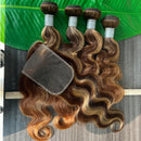 P4/27 Highlight Human Hair Body Wave Bundles With HD Lace Closure And Frontal Unprocessed Virgin Brazilian 3/4 Bundles And Front