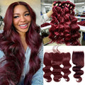 #99j Body Wave Bundles With Closure Burgundy Red Human Hair Bundles With Closure Colored Brazilian Hair Weave 3/4 Bundles