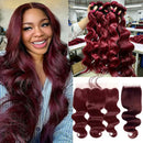 #99j Body Wave Bundles With Closure Burgundy Red Human Hair Bundles With Closure Colored Brazilian Hair Weave 3/4 Bundles