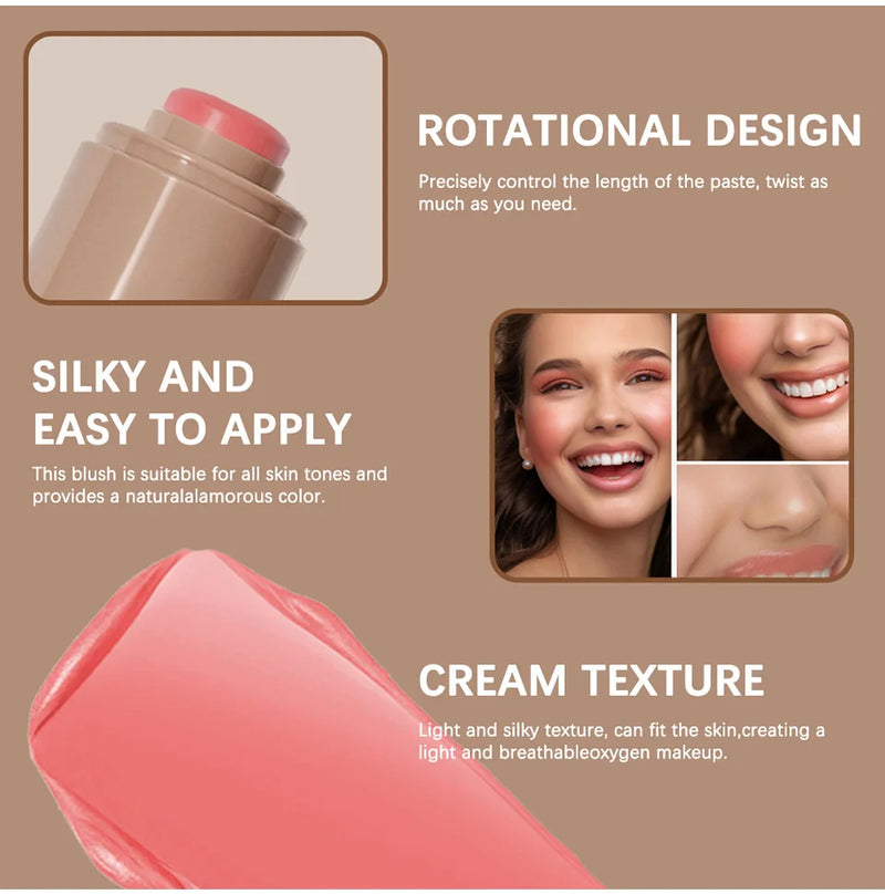 3-in-1Blush Stick Lasting Brightens Facial Cheek Stick Moisturizing Flash Lip Gloss Makeup Lip Gloss Face Rouge