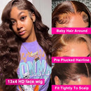 Body Wave Chocolate Brown 13x6 Lace Front Wigs Human Hair Pre Plucked Brazilian Brown Virgin Hair 13x4 HD Frontal Wig 200Density