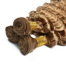 #27 Honey Blonde Deep Wave Bundles Human Hair 10-30 Virgin Brazilian Deep Curly Hair Weaves Soft Bouncy Wet Wavy Colored Hair