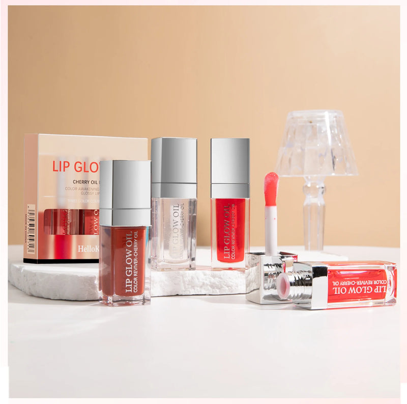 Crystal Jelly Moisturizing Lip Oil Set Lip Gloss Makeup Sexy Plump Lip Glow Oil Tinted Lip Plumper Set