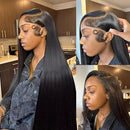 13x4 Bone Straight Transparent Lace Front Wig Human Hair 34 Inch Pre Plucked Lace Frontal Wigs Natural 180 Density For Women