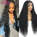 Boho Box Braided Wigs Curly Hair Synthetic Full Lace Front Wigs for Black Women Goddess Locs Braid Wig Bohemian Box Braid Wig