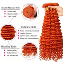 #350 Ginger Color Deep Wave Human Hair Bundles with Closure And Frontal 20A Brazilian Virgin 3/4 Bundles with 4x4 Lace Closure