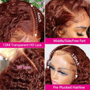 Reddish Brown HD Lace Frontal Human Hair Wig 250 Density Colored Curly Wigs 13x6 Transparent Lace Water Deep Wave Frontal Wig