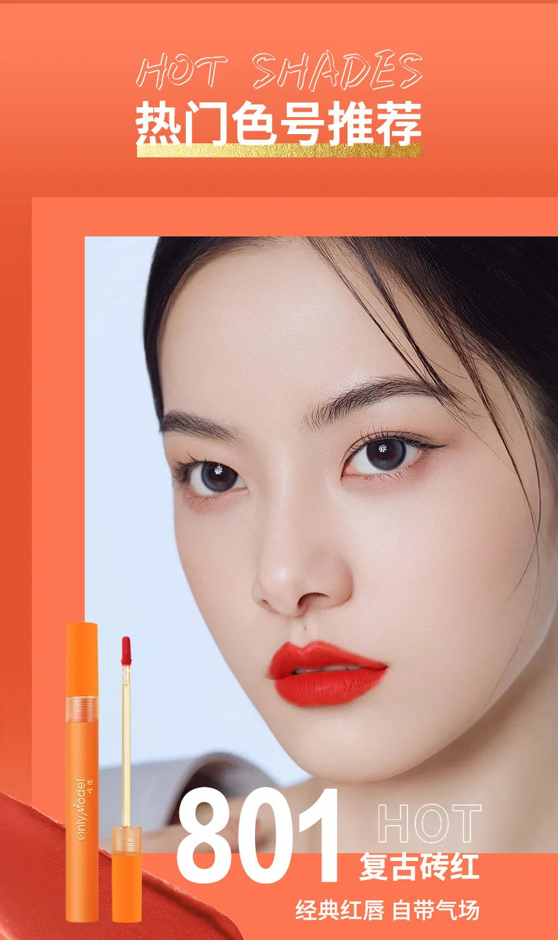 Bright Orange Color Lip Glaze Carrot Matte Velvet Liquid Lip Gloss Easy to Apply Lasting Lipstick Korea Lips Makeup Cosmetics