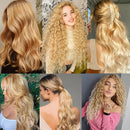P27/613 Deep Wave Ash Blonde Human Hair Bundles Highlight Ombre Honey Blonde Hair Bundles Double Weft Weave 1/3/4pcs Bundles