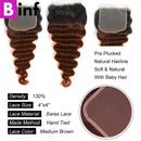 T1b/30 Ombre Brown Loose Deep Wave Bundles With HD Closure Raw Human Hair Weave 3/4 Bundles with Closure Frontal Preplucked