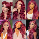 34 Inch Red Lace Front Wig Human Hair, Soft Hair Natural Hairline, 200 Density Pre Plucked 13x4 HD Lace Front Body Wave Wigs For