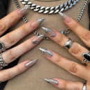 24Pcs Black Y2k Fake Nails with Diamond Halloween Long Almond False Nail Butterfly Design Wearable Oval Press on Nails Tips