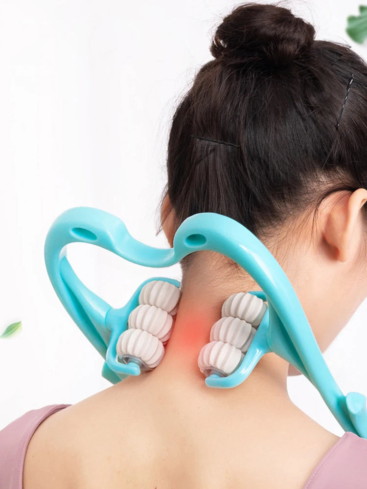 Cervical Neck Massager, Manual Neck Clamp Multifunctional Kneading Roller 6-Ball Shoulder And Neck Relaxation Massager