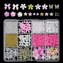 12Grids/Box 3D Mixed Bowknot Pearl Heart Nail Charms Flatback Resin Flower,Star,Moon Nail Rhinestones DIY Nail Art Decorations &