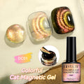 LILYCUTE 7ml Gold Cat Magnetic Nail Gel Polish Four-Colorful Glitter Reflective Nail Gel Soak Off UV LED Gel Nail Art Varnish