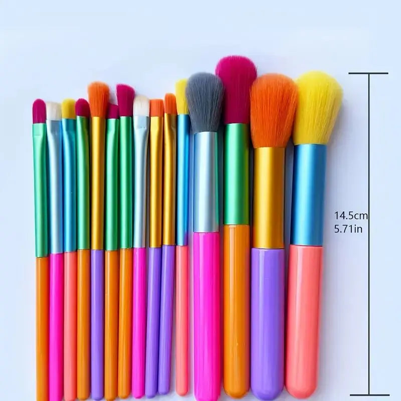 15 PCs Rainbow Color High Quality Makeup Brush Set - Perfect for Eyeshadow, Foundation, and Cosmetic Tools