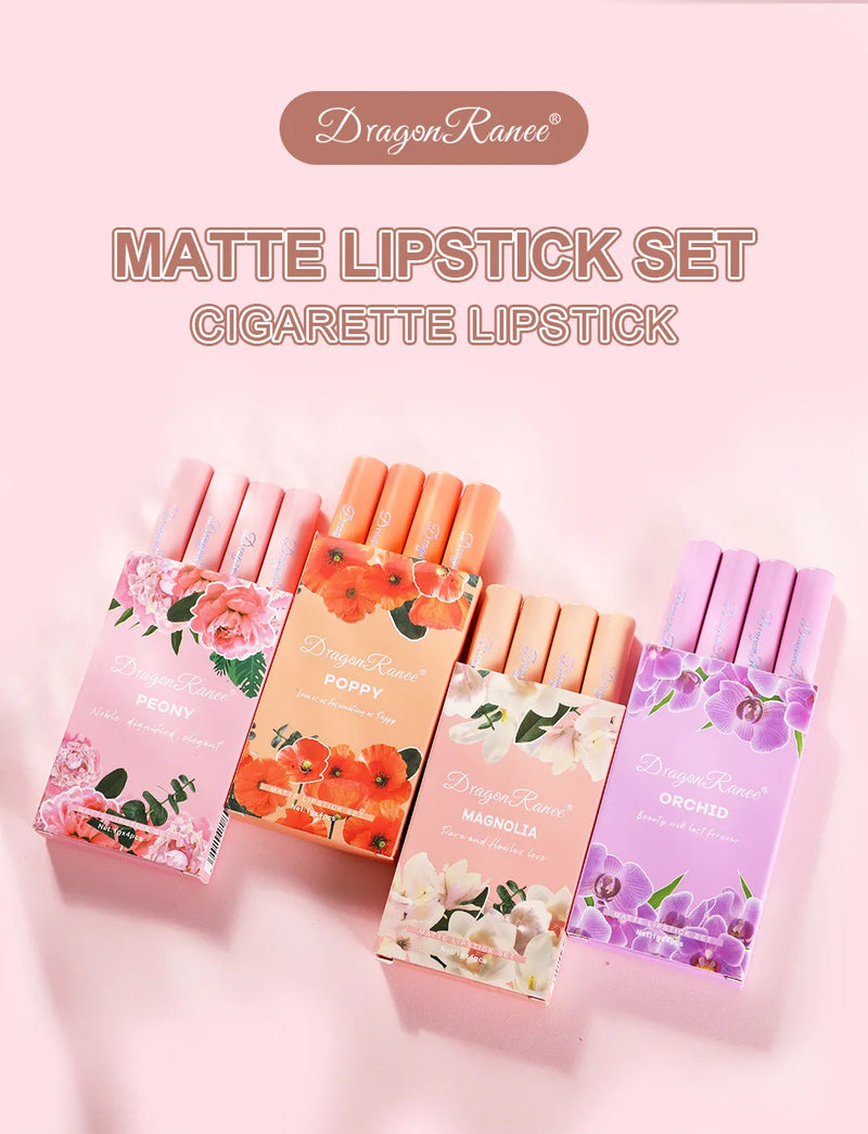 4pcs/Set Cigarette Lipstick Matte Matte Lipstick Eat Earth Pumpkin Dirty Orange Chilli Red