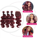 #99j Body Wave Bundles With Closure Burgundy Red Human Hair Bundles With Closure Colored Brazilian Hair Weave 3/4 Bundles