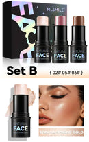 MLSMILE Highlight Contour 3-pack For 3D Makeup Brightening Skin Tone Face Blush Stick 3 Pcs Set 2025 New