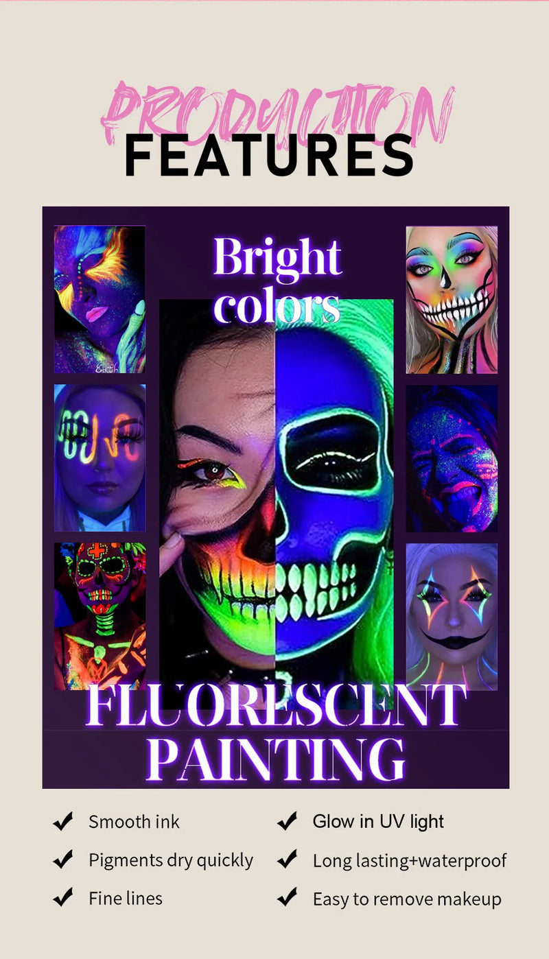 Fit Colors 12pcs/set colorful liquid UV waterproof Fluorescent Eyeliner Face Body Paint Pen long-lasting easy to remove