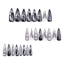 24Pcs Black Y2k Fake Nails with Diamond Halloween Long Almond False Nail Butterfly Design Wearable Oval Press on Nails Tips