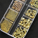 12Grids Ocean Gold Nail Art Charms Shell/Seahorse/Starfish White Half Round Pearl Gems 3D Mixed Punk Manicure Metal Rivets Studs