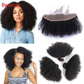 12A Afro Kinky Curly natural color 3 Bundles and 13x4 Lace Frontal Human Hair 8-24'' Brazilian Virgin Remy Pre Plucked Baby Hair