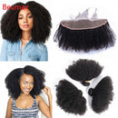 12A Afro Kinky Curly natural color 3 Bundles and 13x4 Lace Frontal Human Hair 8-24'' Brazilian Virgin Remy Pre Plucked Baby Hair